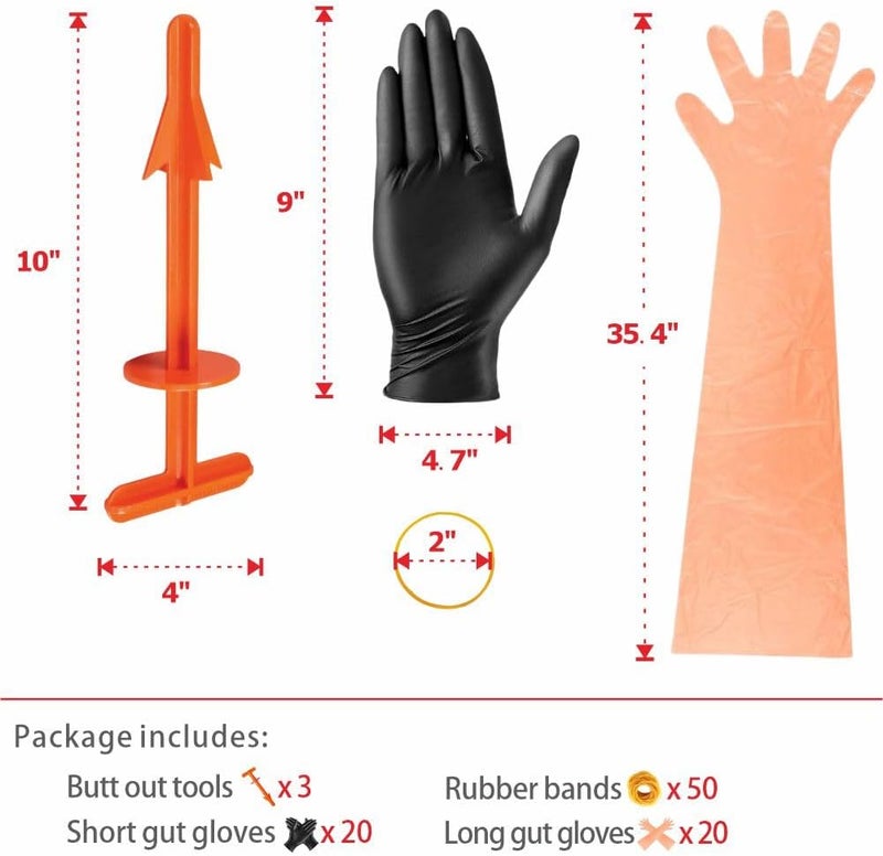 SHINETEC Butt Out Tool Kits - Deer Hunting Field Dressing Accessories for Big Game Livestock Anal Cleaning, Outdoor Portable Hunting Gear, 3 Pcs+40Pcs Hand Cover+50 Pcs Rubber Band - Image 2